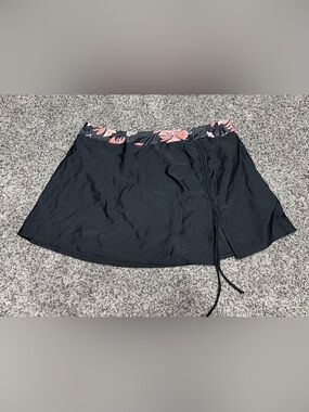 Black Swim Skirt with Coral Floral Waistband